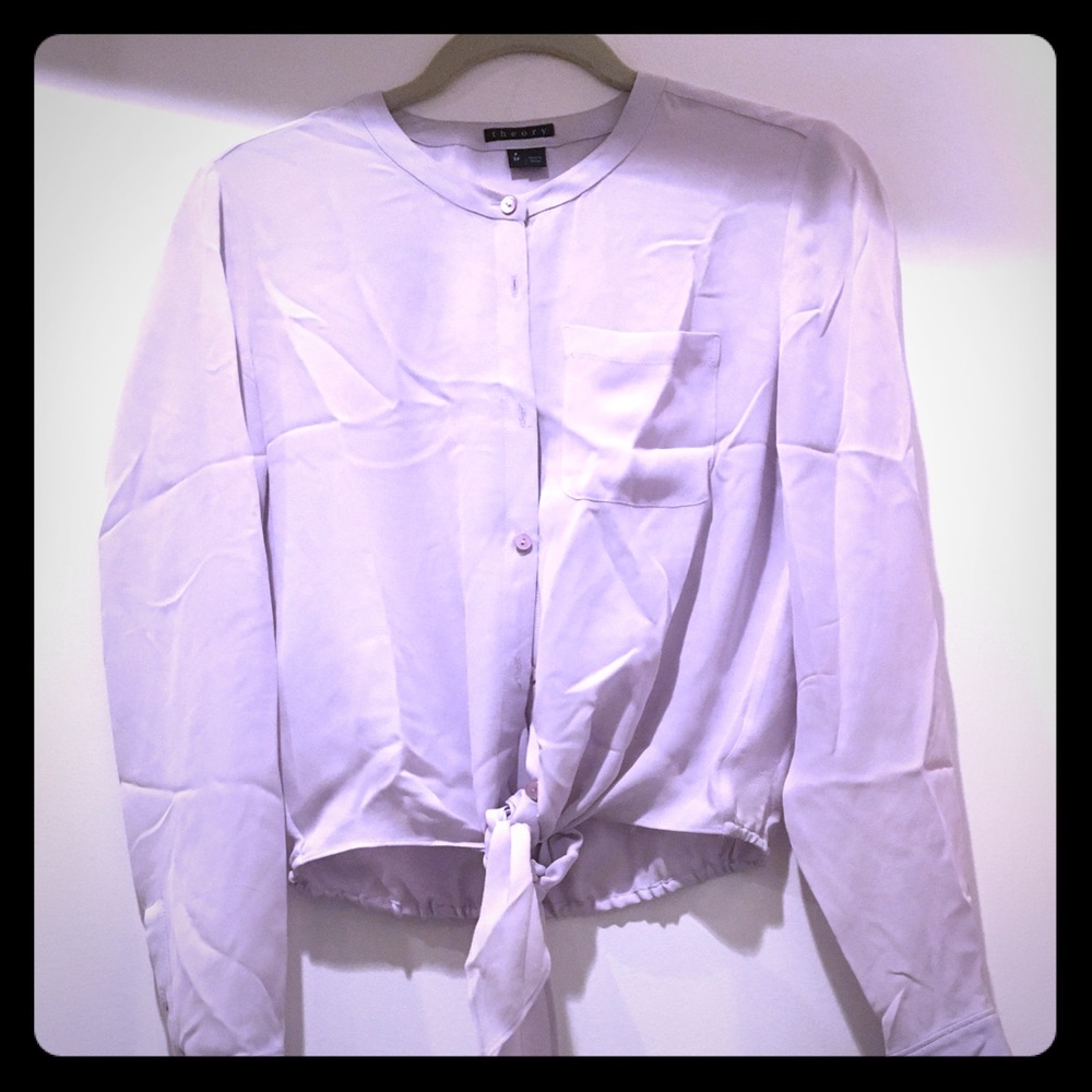 Theory light purple tie blouse